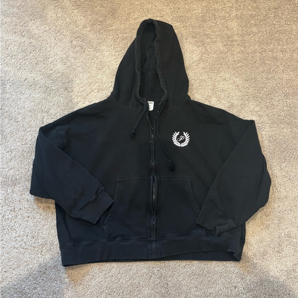 VS Pink Ivy Fleece Campus Zip Up Hoodie and Pant 2 Piece Set - Picture 2 of 4